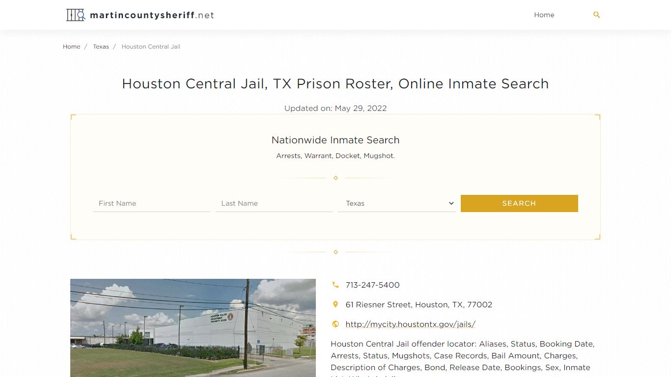Houston Central Jail, TX Prison Roster, Online Inmate Search