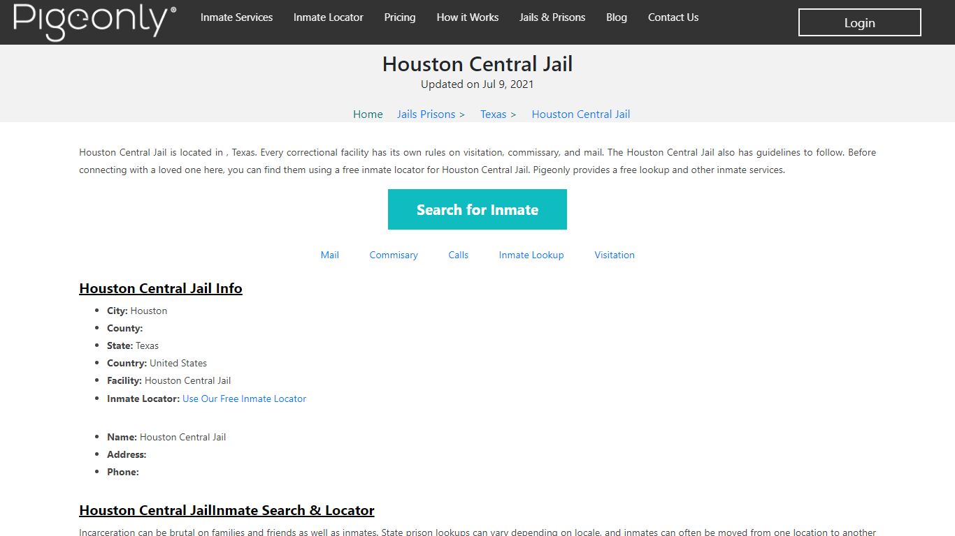 Houston Central Jail Inmate Lookup | Texas
